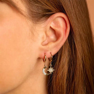 Asymmetric Moon Star Drop Hoop Earrings - Perimade & Co.
