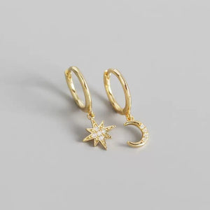 Asymmetric Moon Star Drop Hoop Earrings - Perimade & Co.