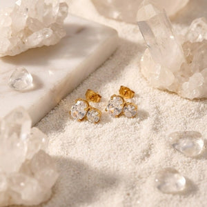 Asymmetric Oval Round Twin CZ Stud Earrings - Perimade & Co.