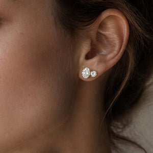 Asymmetric Oval Round Twin CZ Stud Earrings - Perimade & Co.