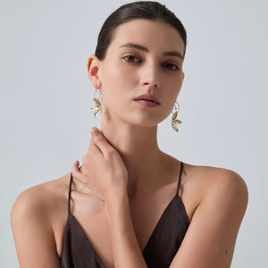 Leaf Floral Statement Dangle Drop Earrings