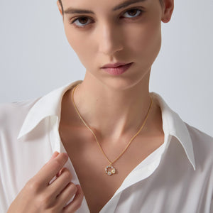 Opal Tulip Flower Circle Charm Necklace