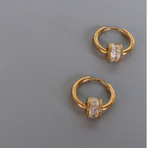 Baguette Barrel Cylinder Drop Hoop Earrings - Perimade & Co.