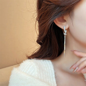 Baguette Crystal Knot Fringe Drop Earrings - Perimade & Co.