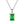 Silver necklace with a green gemstone pendant on a white background