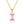 Gold necklace with a pink gemstone pendant on a white background