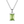 Silver necklace with a green gemstone pendant on a white background