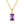 Gold necklace with a purple gemstone pendant on a white background