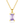 Gold necklace with a purple gemstone pendant on a white background