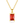 Gold necklace with a red gemstone pendant on a white background