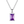 Silver necklace with a purple gemstone pendant on a white background
