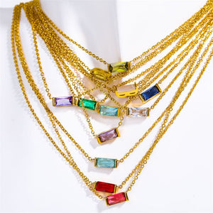 Baguette - Cut Birthstone Pendant Necklace - Perimade & Co.