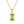 Gold necklace with a green gemstone pendant on a white background