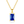 Gold necklace with a blue gemstone pendant on a white background