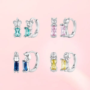 Baguette CZ Cute Animal Huggie Hoop Earrings - Perimade & Co.