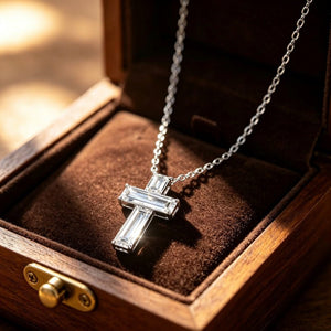 Baguette Moissanite Cross Pendant Necklace - Perimade & Co.