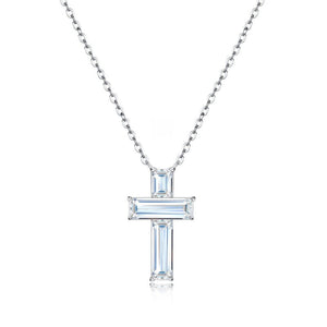 Baguette Moissanite Cross Pendant Necklace - Perimade & Co.