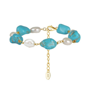 Baroque Pearl Raw Tumble Turquoise Bracelet - Perimade & Co.
