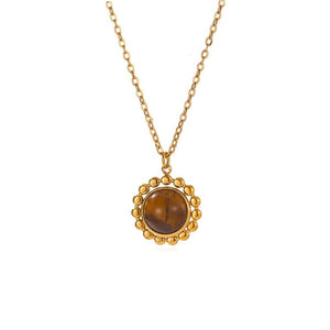 Beaded Halo Round Stone Pendant Necklace - Perimade & Co.