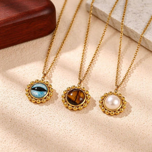 Beaded Halo Round Stone Pendant Necklace - Perimade & Co.