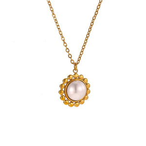 Beaded Halo Round Stone Pendant Necklace - Perimade & Co.
