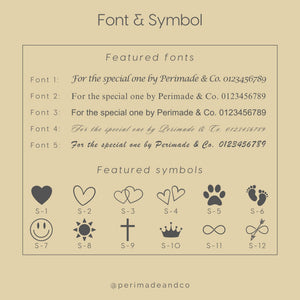 Collection of fonts and symbols on a beige background with Permade & Co branding.