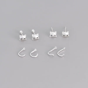 Black CZ Eye Kitty Cat Tail Ear Jacket Earrings - Perimade & Co.