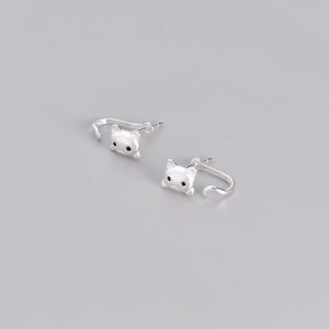 Black CZ Eye Kitty Cat Tail Ear Jacket Earrings - Perimade & Co.
