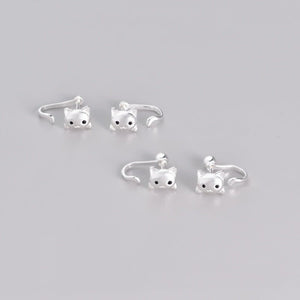 Black CZ Eye Kitty Cat Tail Ear Jacket Earrings - Perimade & Co.