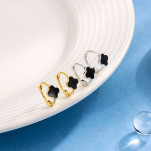Black Four Leaf Clover Hoop Earrings - Perimade & Co.
