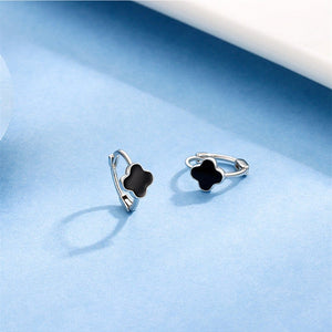 Black Four Leaf Clover Hoop Earrings - Perimade & Co.