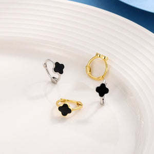 Black Four Leaf Clover Hoop Earrings - Perimade & Co.