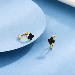 Black Four Leaf Clover Hoop Earrings - Perimade & Co.