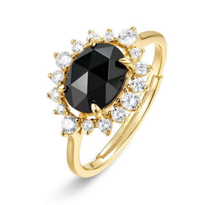 Black Onyx Crystal Halo Adjustable Open Ring - Perimade & Co.