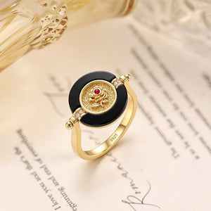 Black Onyx Rose Bird Reversible Spinner Ring - Perimade & Co.