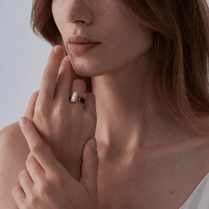 Black White Agate Cabochon Statement Ring - Perimade & Co.