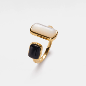 Black White Agate Cabochon Statement Ring - Perimade & Co.