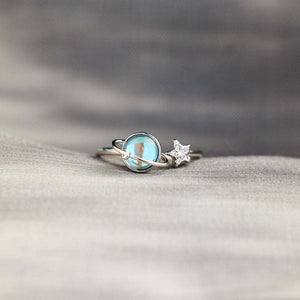 Blue Aurora Planet Saturn Star Open Ring - Perimade & Co.