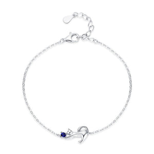 Blue Crystal Playing Cat Charm Chain Bracelet - Perimade & Co.