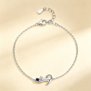 Blue Crystal Playing Cat Charm Chain Bracelet - Perimade & Co.