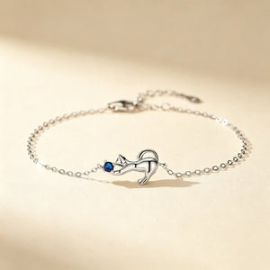 Blue Crystal Playing Cat Charm Chain Bracelet - Perimade & Co.