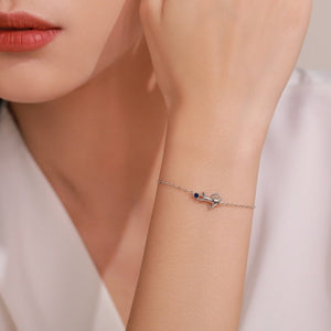 Blue Crystal Playing Cat Charm Chain Bracelet - Perimade & Co.