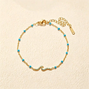 Blue CZ Wave Enamel Charm Station Bracelet - Perimade & Co.