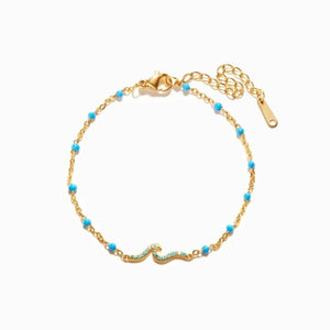 Blue CZ Wave Enamel Charm Station Bracelet - Perimade & Co.