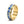 Gold ring with blue engraving on a white background