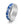 Silver ring with blue and white pattern on a white background