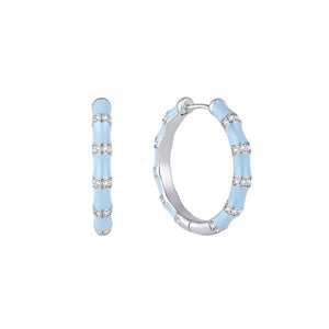 Blue Enamel Bamboo Joint Pave Hoop Earrings - Perimade & Co.