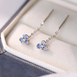 Blue Enamel CZ Floral Drop Threader Earrings - Perimade & Co.