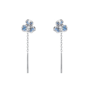 Blue Enamel CZ Floral Drop Threader Earrings - Perimade & Co.