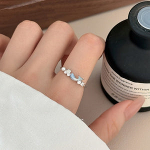 Blue Enamel Dolphin Pearl Shell Stacking Ring - Perimade & Co.